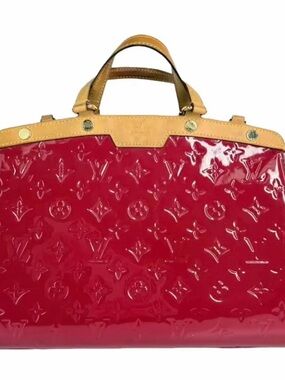 Louis Vuitton Red Patent Monogram Satchel with Tan Trim